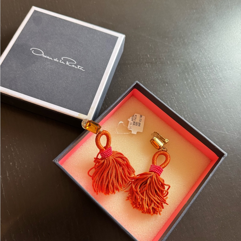 Oscar de la Renta Orange Statement Earrings with Tassels